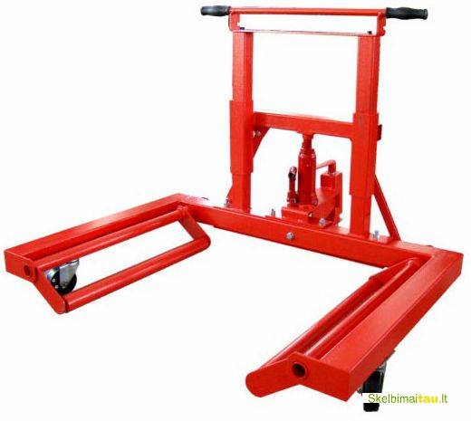 Vežimėlis sunkvežimių ratų pakėlimui ir transportavimui