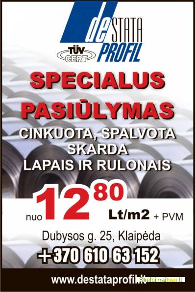 Akcija. cinkuota skarda lapais ir rulonais