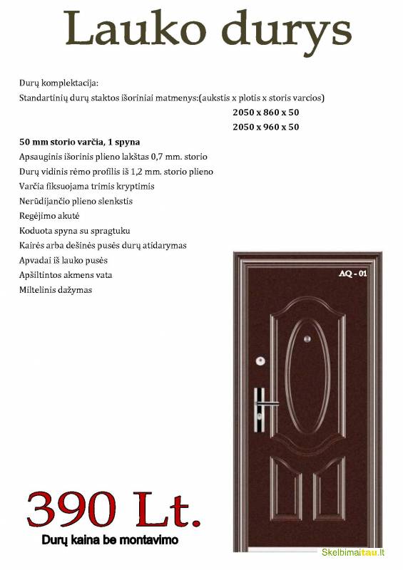 Parduodame buto,lauko, sandėlio duris