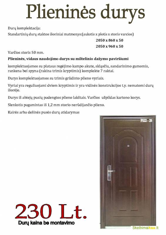 Parduodame buto,lauko, sandėlio duris